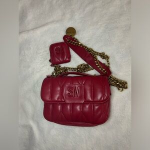 STEVE MADDEN Quilted Red Leather Chain Bag